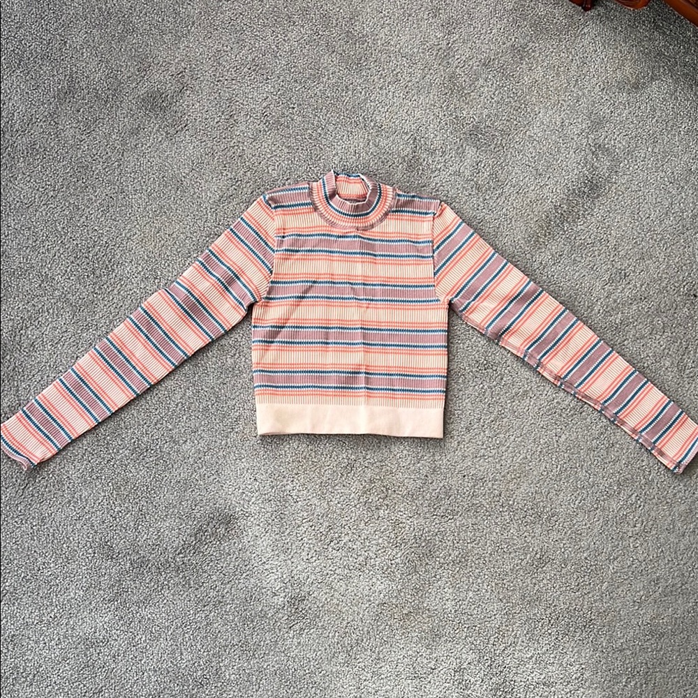 Urban Outfitters Lightweight Striped Long Sleeve Crop Top